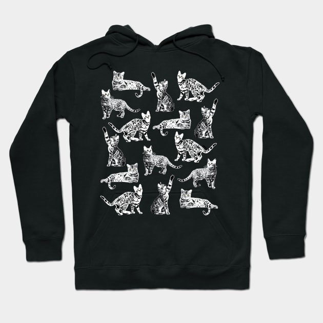 Bengal Kittens Grey Seamless Pattern Hoodie by meownarchy